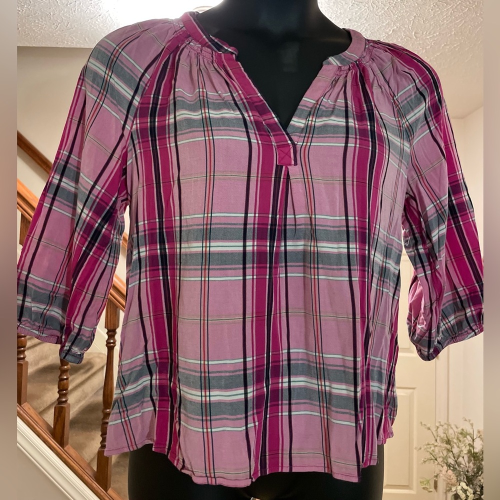 Crown & Ivy Pink Plaid Blouse - Size Medium
